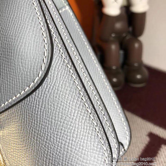 HERMES愛馬仕 空姐包 constance 亞麻藍 EPSOM 18cm 金扣 蠟線縫製 單肩斜挎包  Ama1511